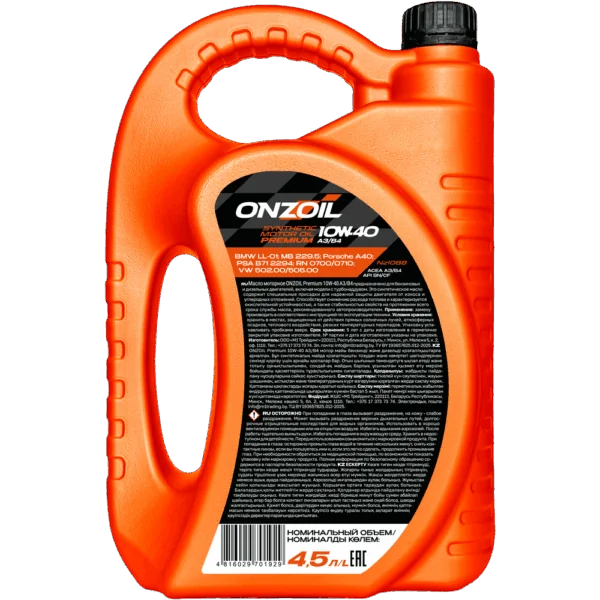 Моторное масло ONZOIL Premium 10W-40 A3/B4 Синтетическое — 4.5L